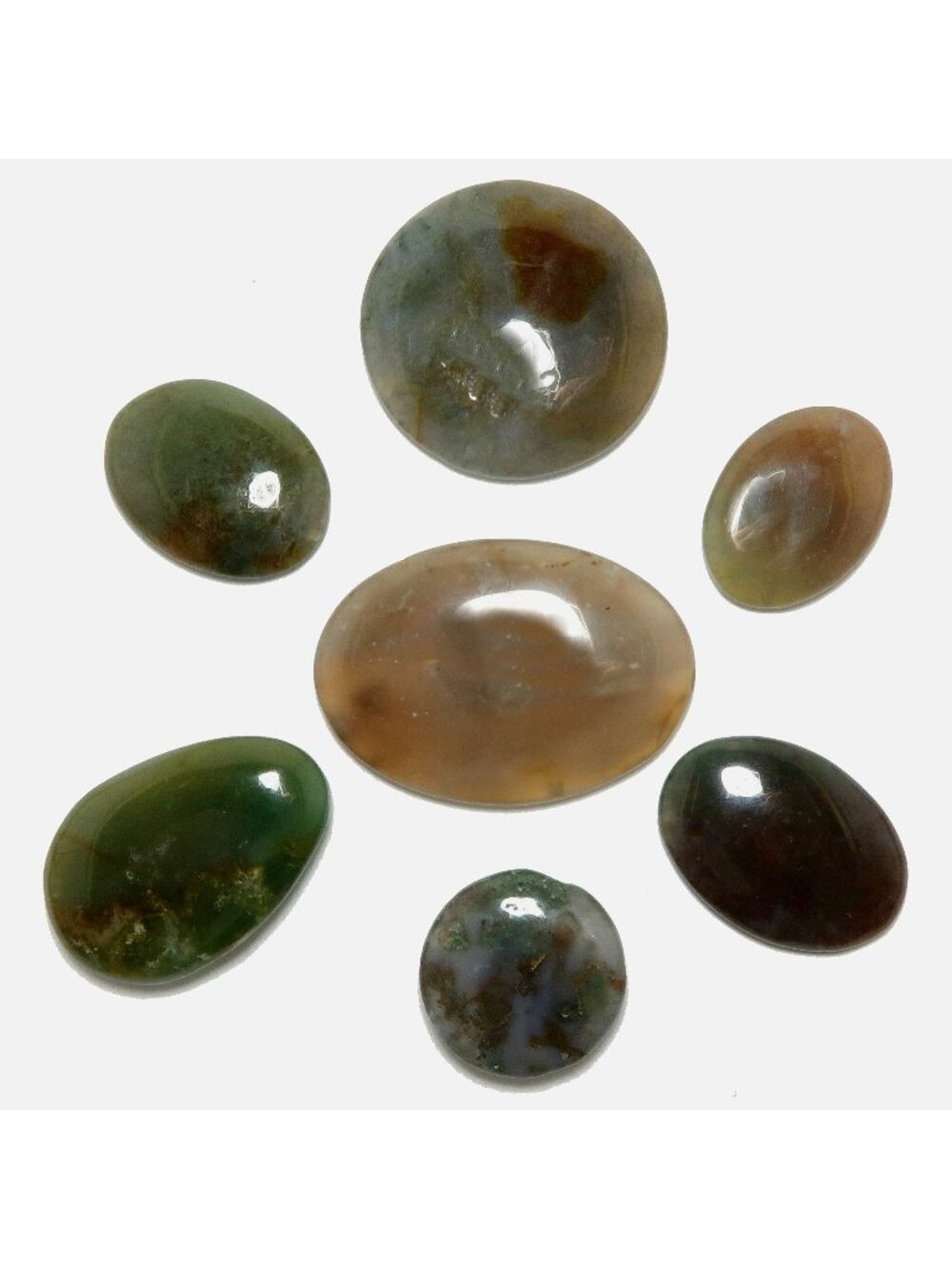 Moss Agate Set of 7 Crystal Cabochon Green Mystic Forest